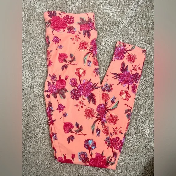 LuLaRoe OS Leggings NWOT Pink Multicolor Floral - Picture 6 of 7